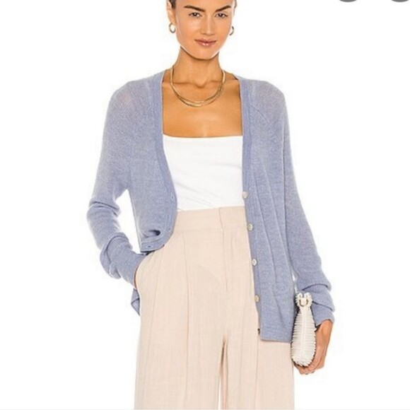 Revolve Weekend Stories Simone blue knit button front cardigan sweater top - Picture 2 of 8